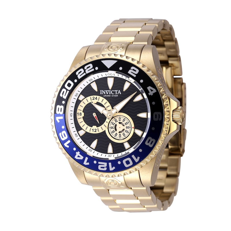 Main Image 1 of Men’s Invicta Grand Diver Gold-Tone IP Automatic Watch with Black Dial and Black and Blue Accent (Model: 47303)