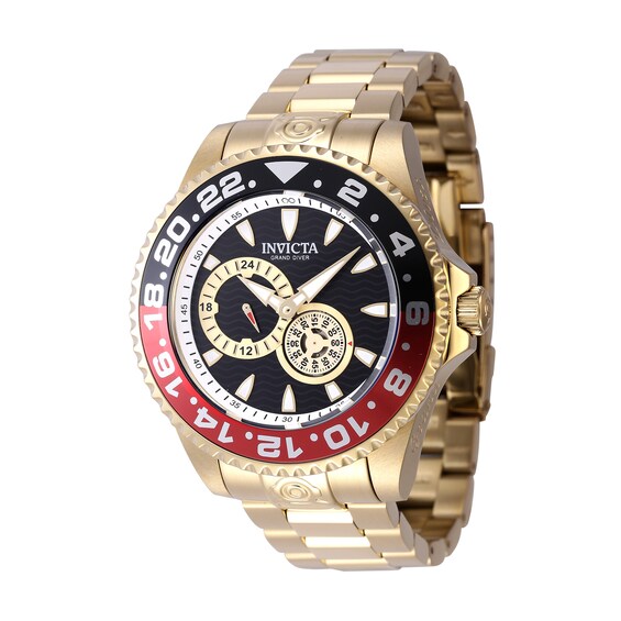 Menâs Invicta Grand Diver Gold-Tone IP Automatic Watch with Black Dial and Black and Red Accent (Model: 47304)