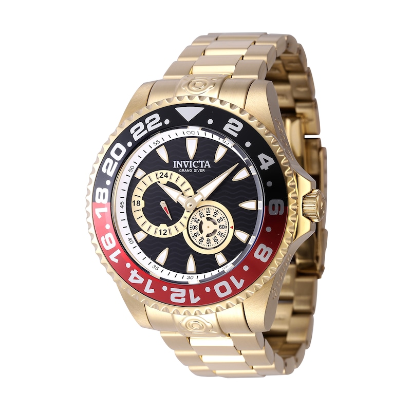 Main Image 1 of Men’s Invicta Grand Diver Gold-Tone IP Automatic Watch with Black Dial and Black and Red Accent (Model: 47304)