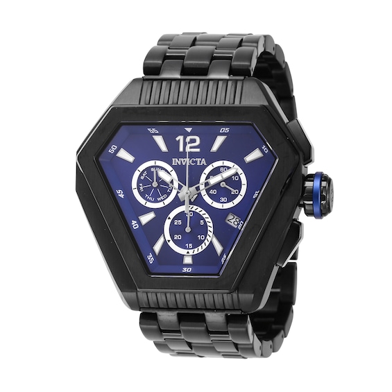 Menâs Invicta Speedway Black IP Chronograph Watch with Triangular Blue Dial (Model: 46096)
