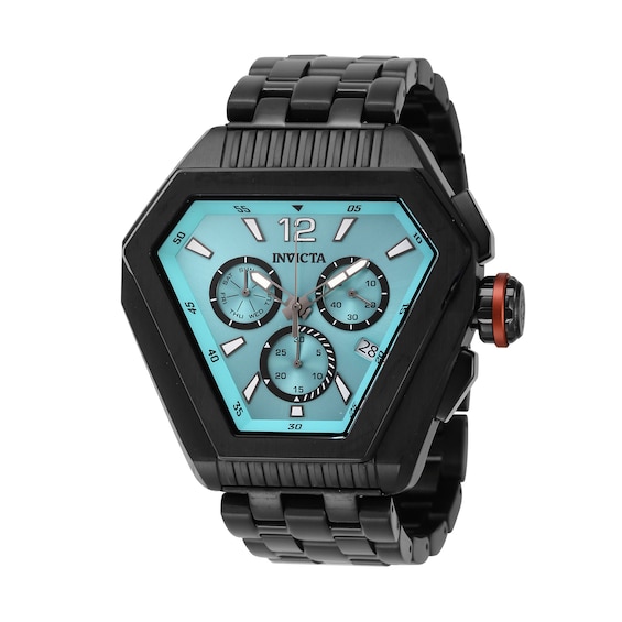 Menâs Invicta Speedway Black IP Chronograph Watch with Triangular Turquoise Dial (Model: 46102)