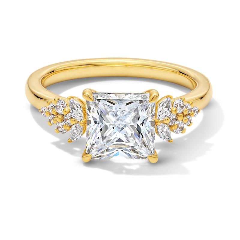 Main Image 1 of 2-1/3 CT. T.W. Princess-Cut Certified Lab-Grown Diamond Leaf-Sides Engagement Ring in 14K Gold (F/VS2)