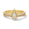 Thumbnail Image 1 of 5/8 CT. T.W. Pear-Shaped Certified Lab-Grown Diamond Frame Vintage-Style Bridal Set in 14K Gold (F/VS2)