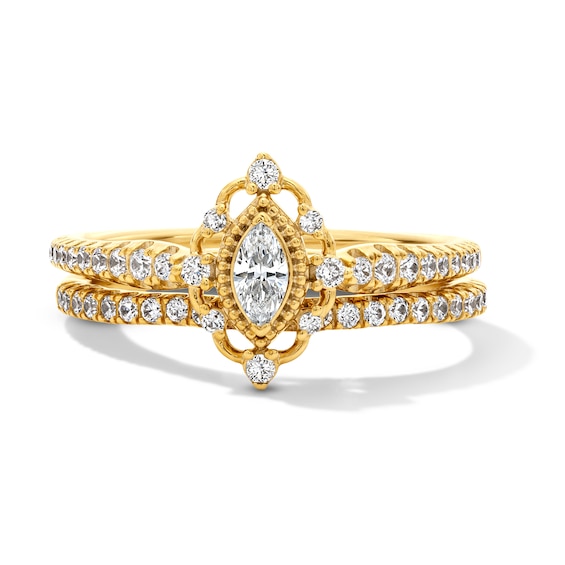 5/8 CT. T.w. Marquise-Cut Certified Lab-Grown Diamond Frame Vintage-Style Bridal Set in 14K Gold (F/Vs2)