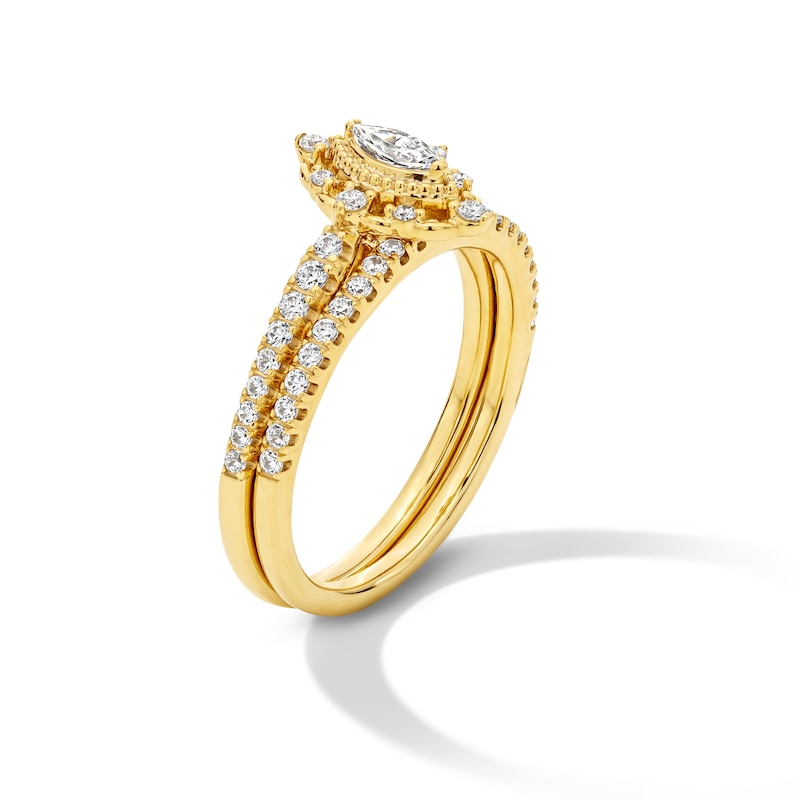 Main Image 3 of 5/8 CT. T.W. Marquise-Cut Certified Lab-Grown Diamond Frame Vintage-Style Bridal Set in 14K Gold (F/VS2)