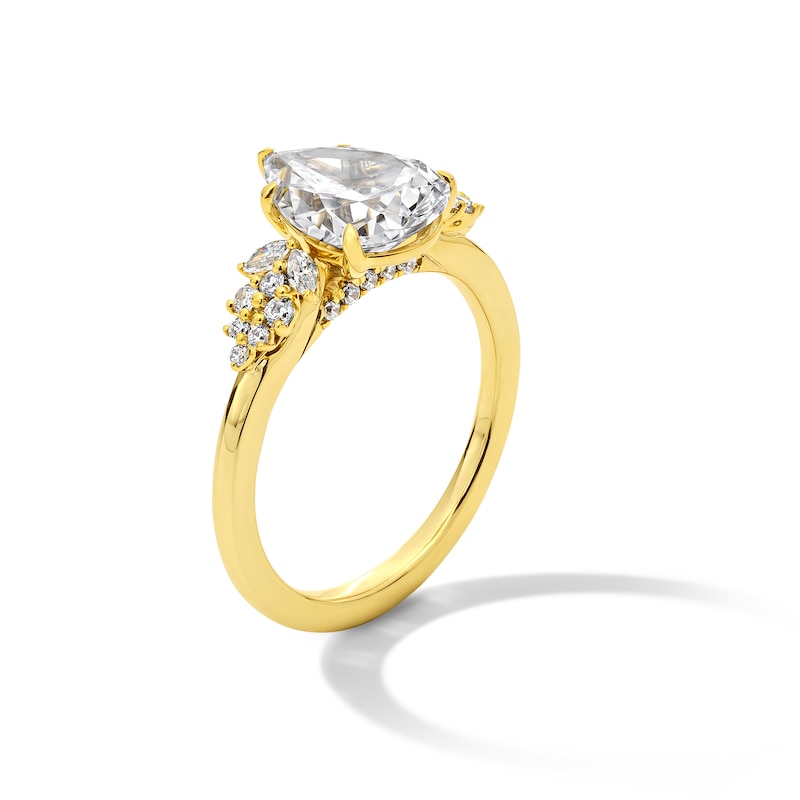 Main Image 3 of 2-1/3 CT. T.W. Pear-Shaped Certified Lab-Grown Diamond Leaf-Sides Engagement Ring in 14K Gold (F/VS2)