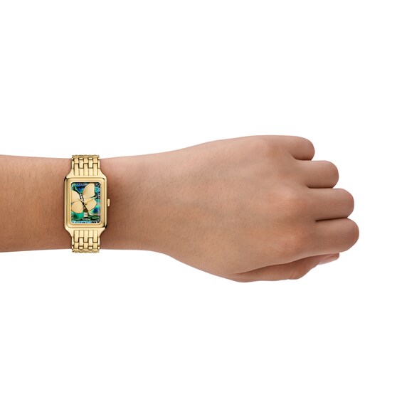 Ladies' Fossil Raquel Crystal Accent Gold-Tone IP Watch with Rectangular Abalone Butterfly Dial (Model: Es5409)