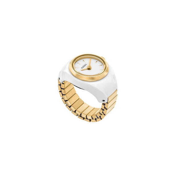 Ladiesâ Fossil Gold-Tone IP White Enamel Ring Watch with White Dial (Model: Es5412)