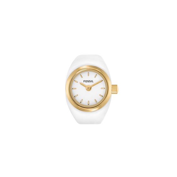Ladiesâ Fossil Gold-Tone IP White Enamel Ring Watch with White Dial (Model: Es5412)