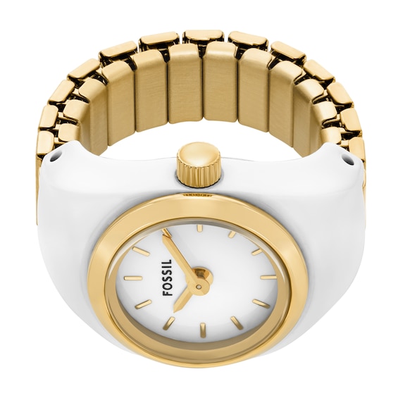 Ladiesâ Fossil Gold-Tone IP White Enamel Ring Watch with White Dial (Model: Es5412)