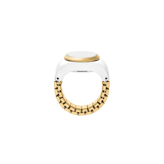 Ladiesâ Fossil Gold-Tone IP White Enamel Ring Watch with White Dial (Model: Es5412)