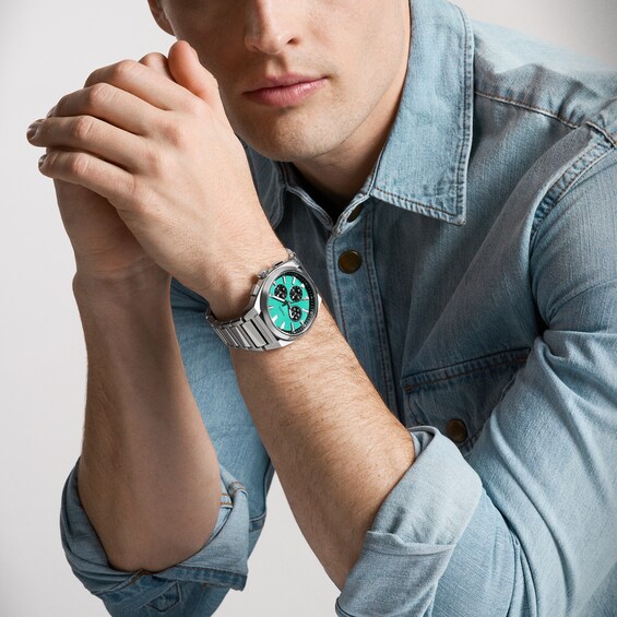 Men's Fossil Everett Chronograph Watch with Textured Blue Dial (Model: Fs6117)