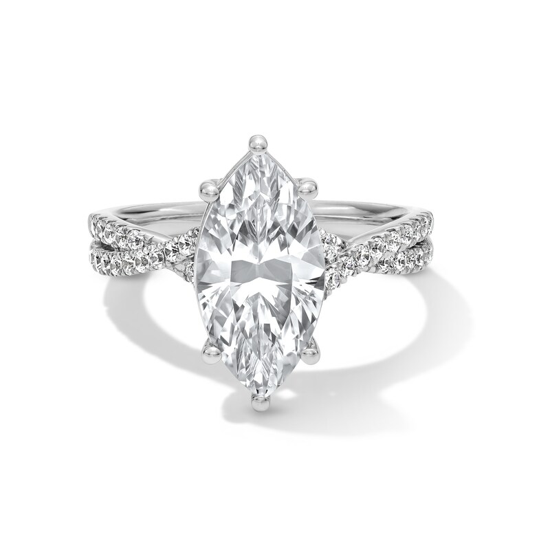 Main Image 1 of 3-3/8 CT. T.W. Marquise-Cut Certified Lab-Grown Diamond Crossover Shank Engagement Ring in 14K White Gold (F/VS2)