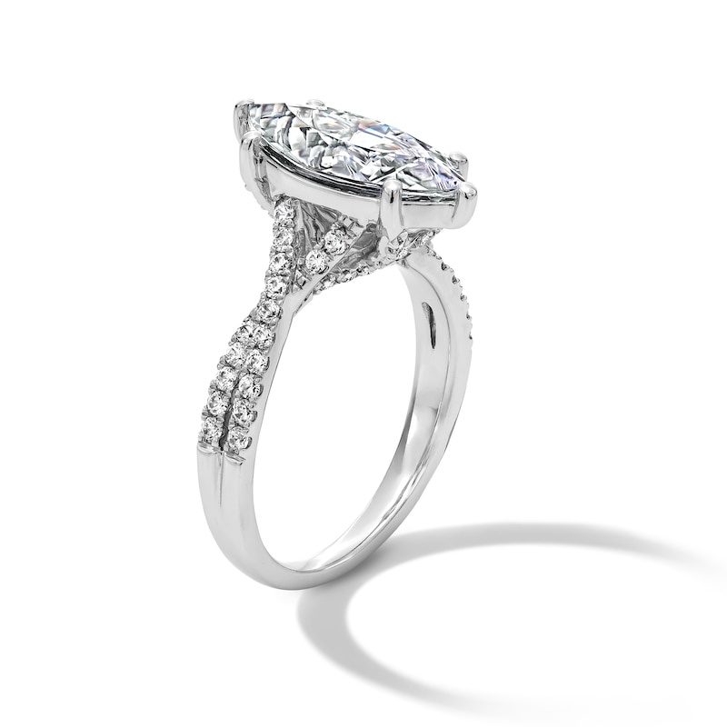 Main Image 3 of 3-3/8 CT. T.W. Marquise-Cut Certified Lab-Grown Diamond Crossover Shank Engagement Ring in 14K White Gold (F/VS2)
