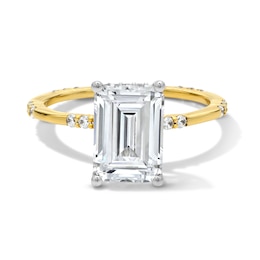 3-1/3 CT. T.W. Emerald-Cut Certified Lab-Grown Diamond Station Shank Engagement Ring in 14K Gold (F/VS2)