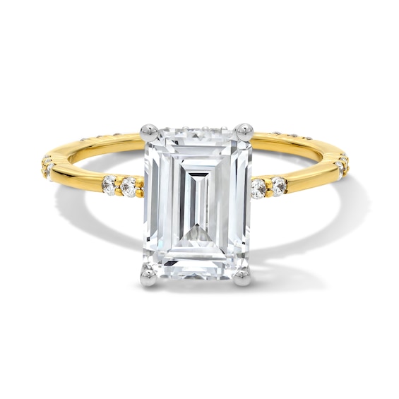 3-1/3 CT. T.w. Emerald-Cut Certified Lab-Grown Diamond Station Shank Engagement Ring in 14K Gold (F/Vs2)