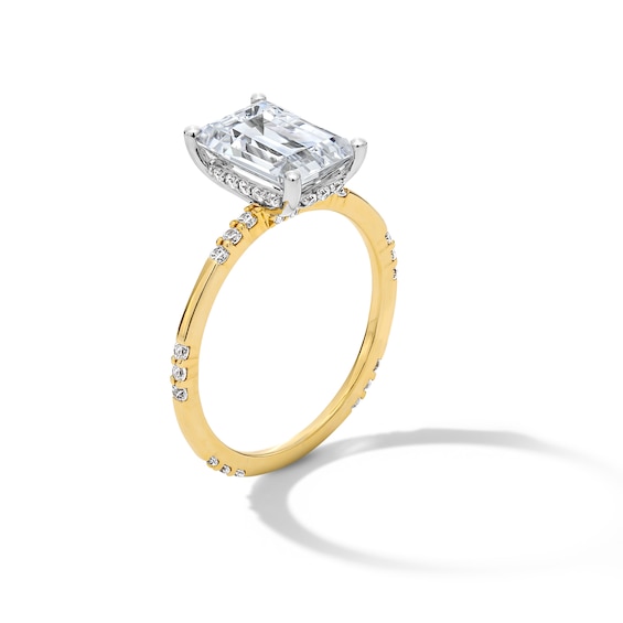 3-1/3 CT. T.w. Emerald-Cut Certified Lab-Grown Diamond Station Shank Engagement Ring in 14K Gold (F/Vs2)