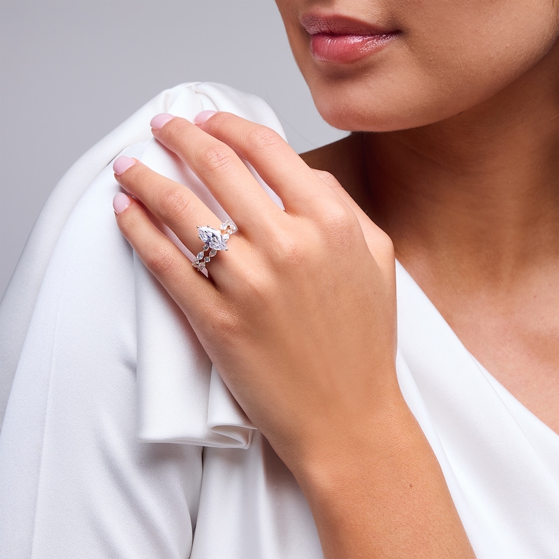 Main Image 2 of 4 CT. T.W. Marquise-Cut Certified Lab-Grown Diamond Alternating Shank Bridal Set in 14K Gold (F/VS2)