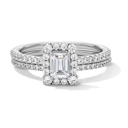 1 CT. T.W. Emerald-Cut Certified Lab-Grown Diamond Frame Bridal Set in 14K White Gold (F/VS2)