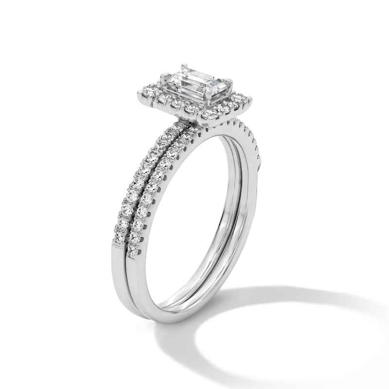 Main Image 3 of 1 CT. T.W. Emerald-Cut Certified Lab-Grown Diamond Frame Bridal Set in 14K White Gold (F/VS2)