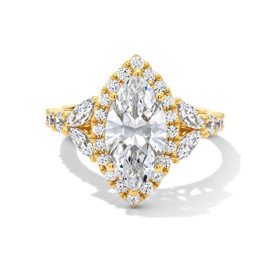 3 CT. T.w. Marquise-Cut Certified Lab-Grown Diamond Frame Leaf-Sides Engagement Ring in 14K Gold (F/Vs2)