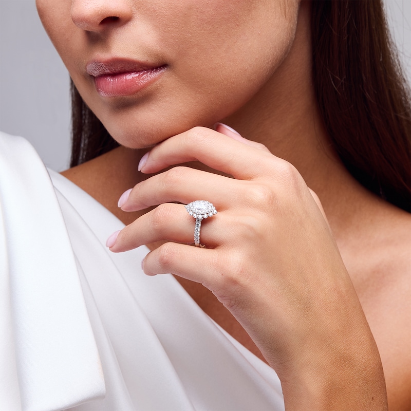 Main Image 2 of 1-1/2 CT. T.W. Marquise-Cut Diamond Double Scallop Frame Engagement Ring in 14K White Gold