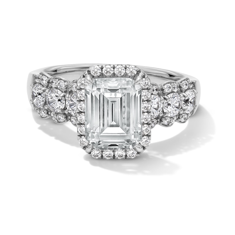 Main Image 1 of 4 CT. T.W. Emerald-Cut Certified Lab-Grown Diamond Frame Engagement Ring in 14K White Gold (F/VS2)