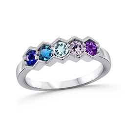 Family Natural Gem Birthstone Scalloped Ring (3-7 Stones)