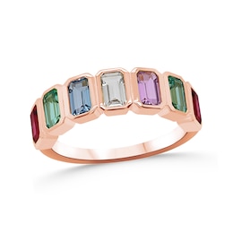 Family Emerald-Cut Bezel-Set Natural Gem Birthstone Ring (3-7 Stones)