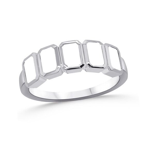 Family Emerald-Cut Bezel-Set Natural Gem Birthstone Ring (3-7 Stones)