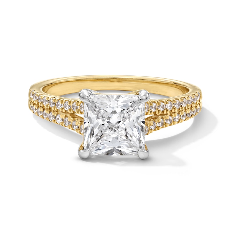 Main Image 1 of 2-1/4 CT. T.W. Princess-Cut Certified Lab-Grown Diamond Split Shank Engagement Ring in 14K Gold (F/VS2)