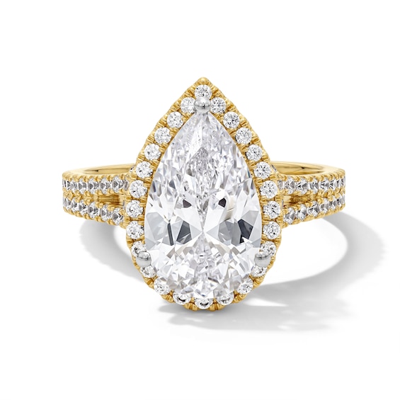 3-5/8 CT. T.w. Pear-Shaped Certified Lab-Grown Diamond Frame Split Shank Engagement Ring in 14K Gold (F/Vs2)