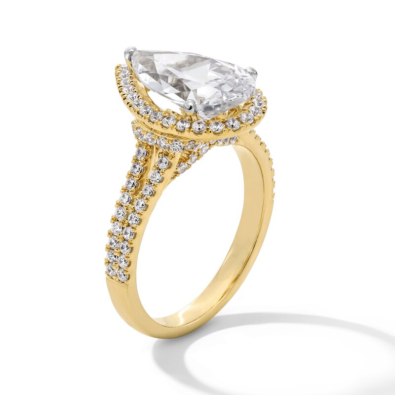 Main Image 3 of 3-5/8 CT. T.W. Pear-Shaped Certified Lab-Grown Diamond Frame Split Shank Engagement Ring in 14K Gold (F/VS2)