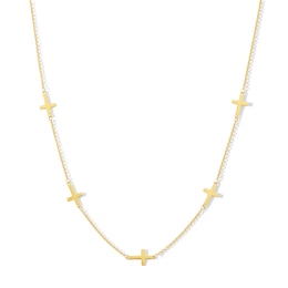 Sideways Cross Station Necklace in Solid 10K Gold