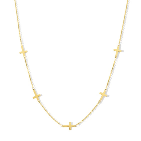 Sideways Cross Station Necklace in Solid 10K Gold