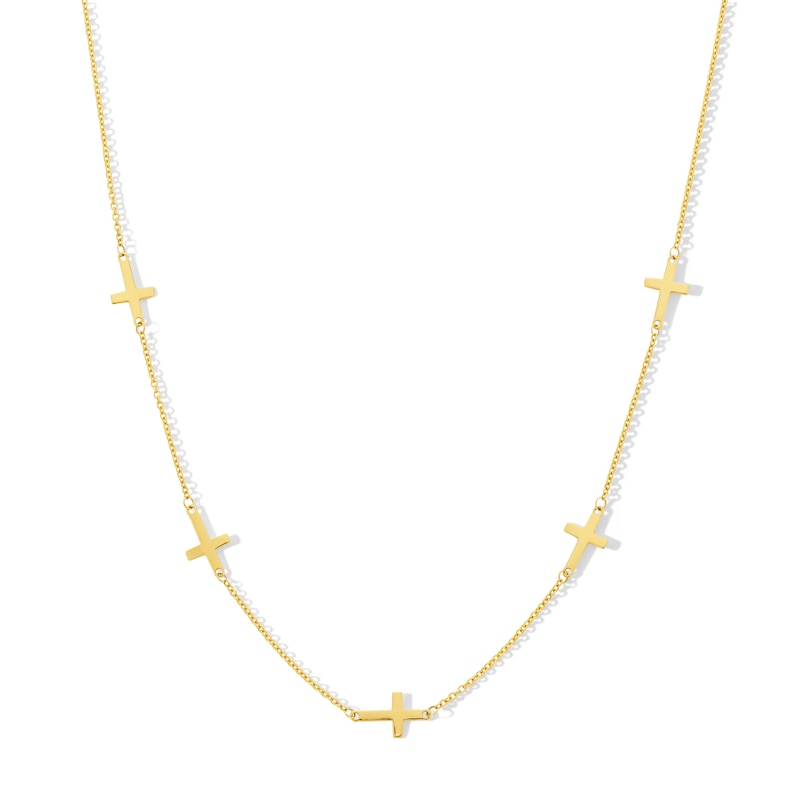 Main Image 1 of Sideways Cross Station Necklace in Solid 10K Gold