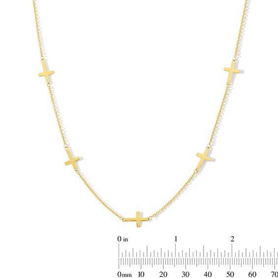 Sideways Cross Station Necklace in Solid 10K Gold