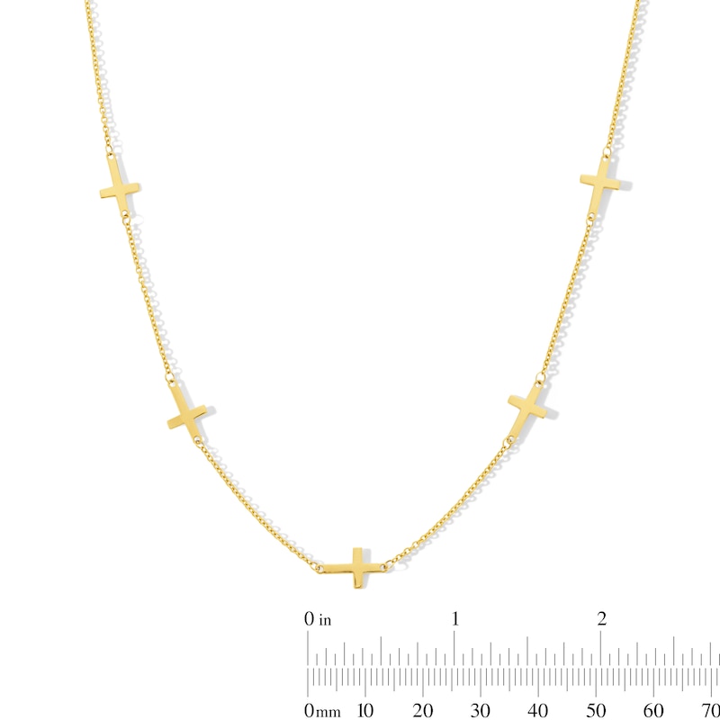 Main Image 3 of Sideways Cross Station Necklace in Solid 10K Gold