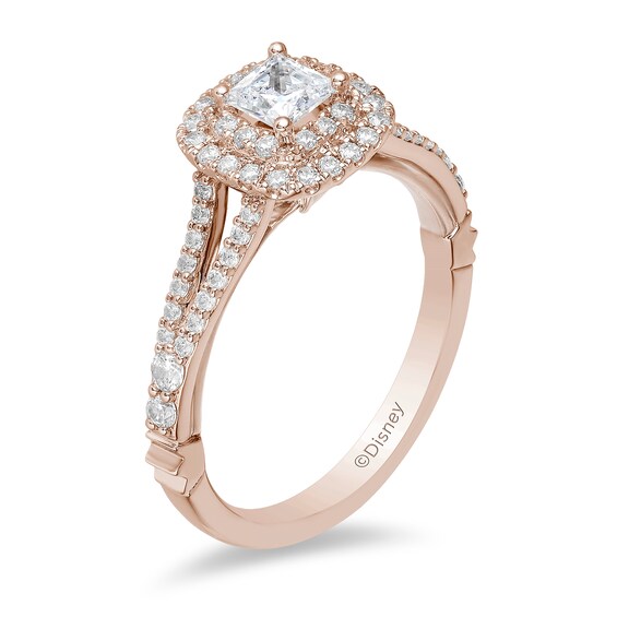 Enchanted Disney Belle 3/4 CT. T.w. Princess-Cut Diamond Double Frame Rose Engagement Ring in 14K Rose Gold