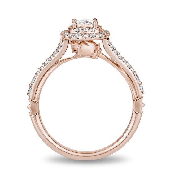 Enchanted Disney Belle 3/4 CT. T.w. Princess-Cut Diamond Double Frame Rose Engagement Ring in 14K Rose Gold