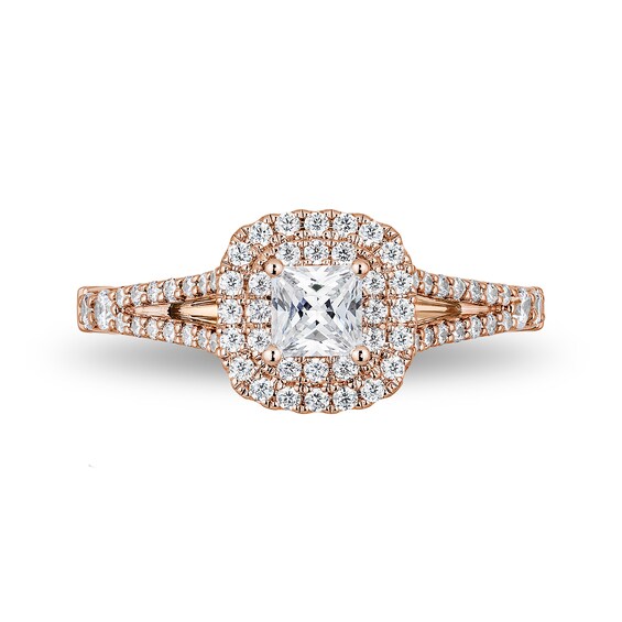 Enchanted Disney Belle 3/4 CT. T.w. Princess-Cut Diamond Double Frame Rose Engagement Ring in 14K Rose Gold