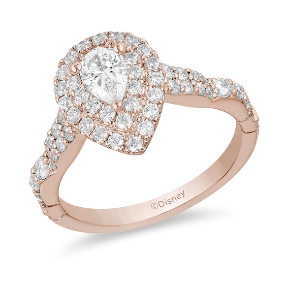 Enchanted Disney Ariel 1 CT. T.w. Pear-Shaped Diamond Double Frame Shell Engagement Ring in 14K Rose Gold