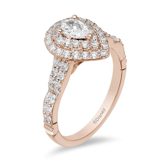Enchanted Disney Ariel 1 CT. T.w. Pear-Shaped Diamond Double Frame Shell Engagement Ring in 14K Rose Gold