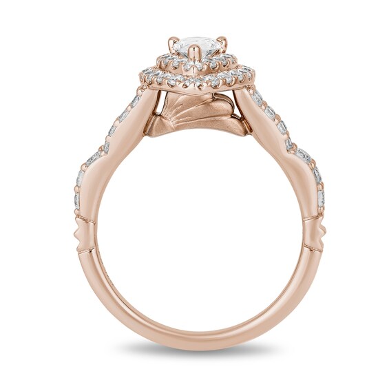 Enchanted Disney Ariel 1 CT. T.w. Pear-Shaped Diamond Double Frame Shell Engagement Ring in 14K Rose Gold