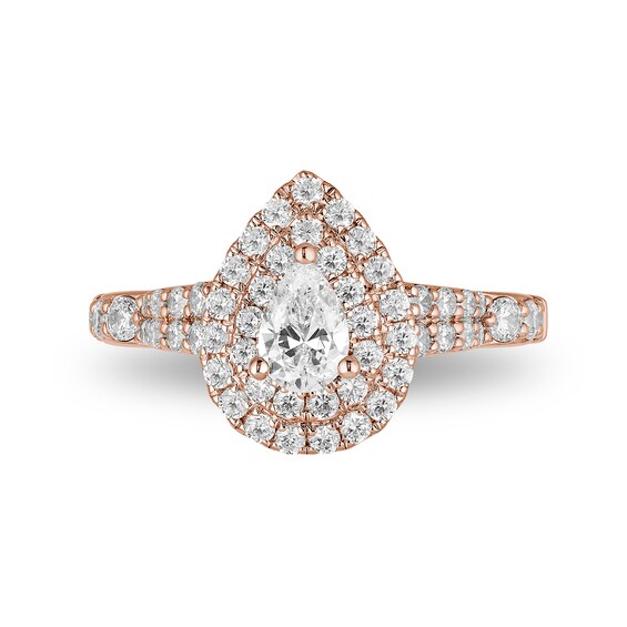 Enchanted Disney Ariel 1 CT. T.w. Pear-Shaped Diamond Double Frame Shell Engagement Ring in 14K Rose Gold
