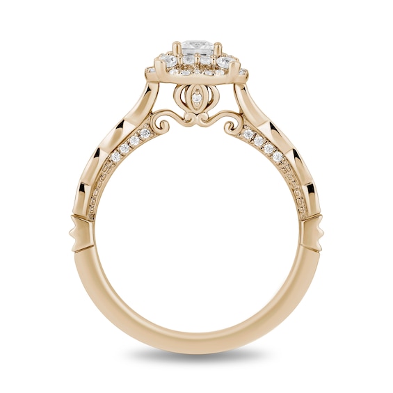 Enchanted Disney Cinderella 3/4 CT. T.w. Princess-Cut Diamond Frame Scalloped Shank Engagement Ring in 14K Gold