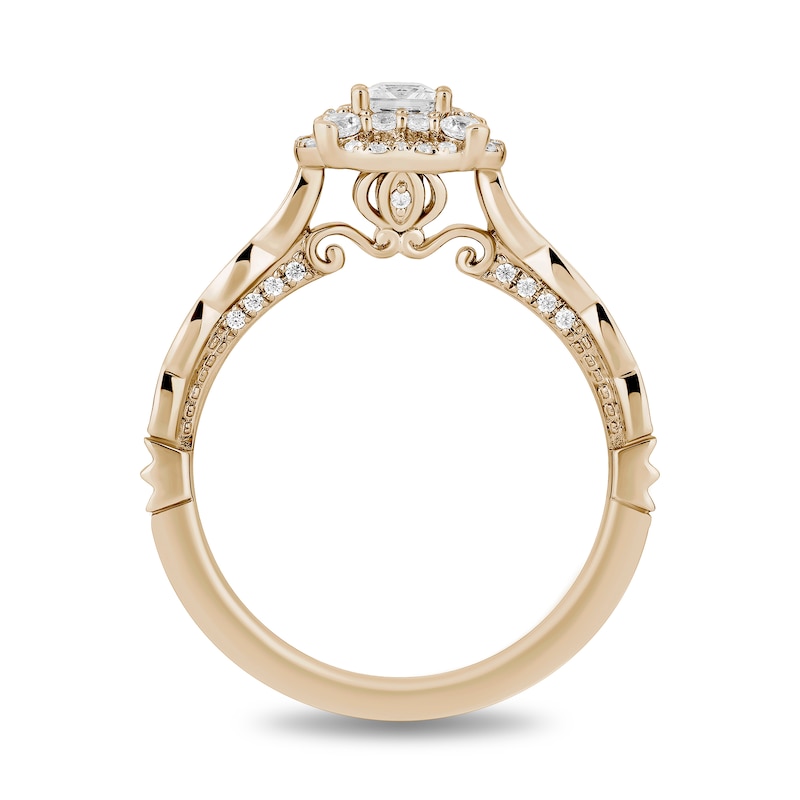 Main Image 3 of Enchanted Disney Cinderella 3/4 CT. T.W. Princess-Cut Diamond Frame Scalloped Shank Engagement Ring in 14K Gold