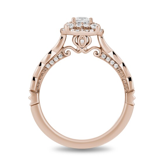 Enchanted Disney Cinderella 3/4 CT. T.w. Princess-Cut Diamond Frame Scalloped Shank Engagement Ring in 14K Rose Gold