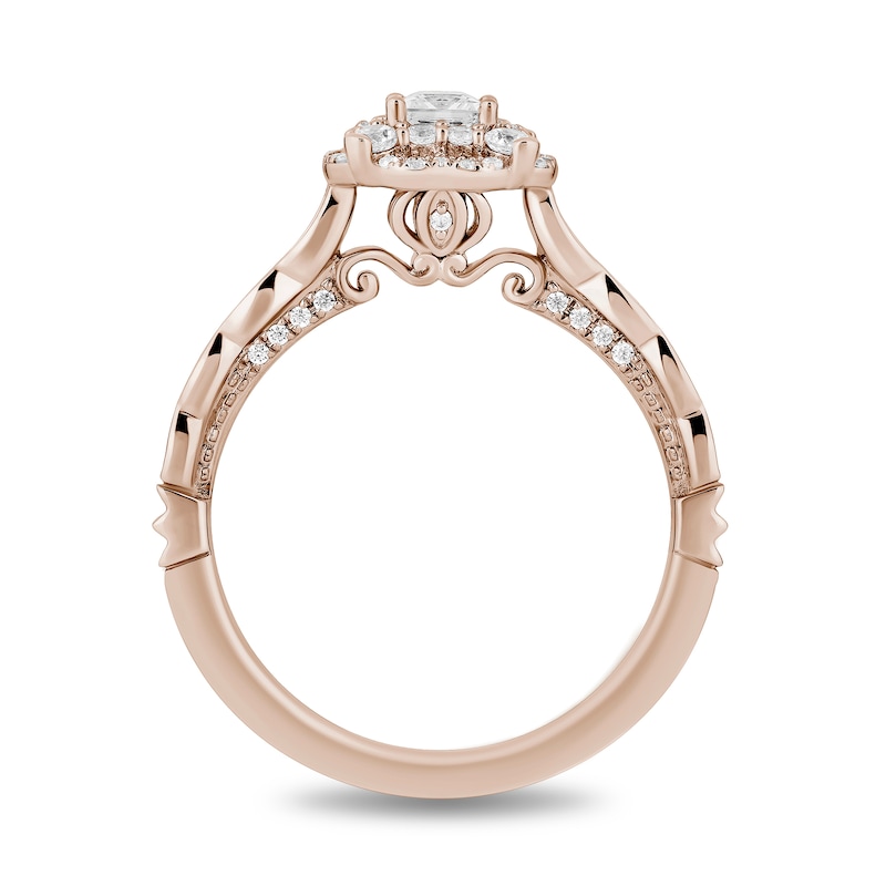 Main Image 3 of Enchanted Disney Cinderella 3/4 CT. T.W. Princess-Cut Diamond Frame Scalloped Shank Engagement Ring in 14K Rose Gold