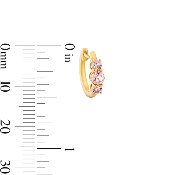 Morganite Three-Stone Huggie Hoop Earrings in Sterling Silver with 10K Gold Plate